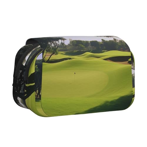 Doppelschichtiges Flip-Top-Federmäppchen, handgezeichneter Farb-Schmetterlings-Druck, Federmäppchen, Schreibwaren-Tasche, Organizer für Schulbedarf, Reisen und Make-up-Aufbewahrung, Golfplatz-Kunst von HEBSDFG