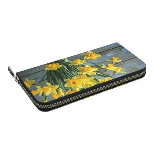 HEBSDFG Bouquet of Narzissen bedruckte lange Geldbörse für Damen und Herren aus PU-Leder mit Kartenhalter, Reißverschluss, Blumenstrauß mit Narzissen., Einheitsgröße, Casual von HEBSDFG