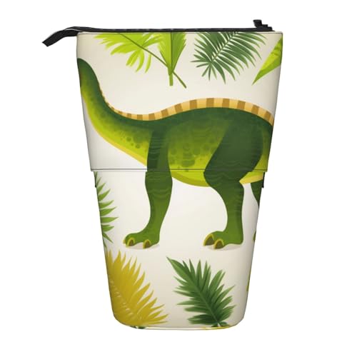 HEBSDFG Dinosaurier-Palmblatt-Druck-Federmäppchen und Kosmetiktasche, mit Reißverschluss, Schreibwaren-Tasche, Stiftebox für Schule, Büro, Reisen, Schwarz , Einheitsgröße, Schulranzen von HEBSDFG