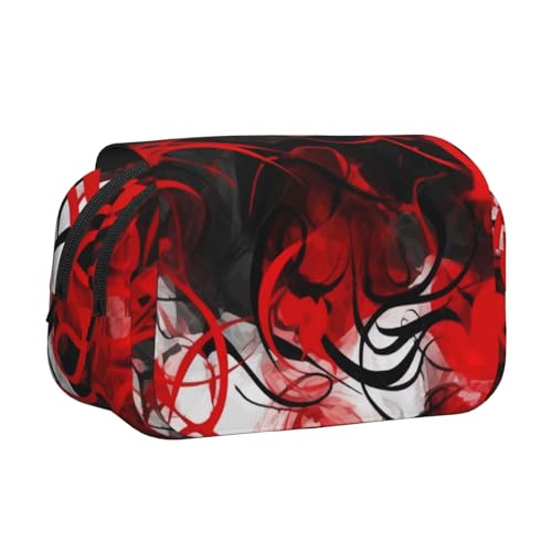 HEBSDFG Doppelschichtiges Federmäppchen mit Klappdeckel, Retro-Design, bunt, Rollschuh-Druck, Federmäppchen, Schreibwaren-Tasche, Organizer für Schulbedarf, Reisen und Make-up, Rot Schwarz Weiß von HEBSDFG