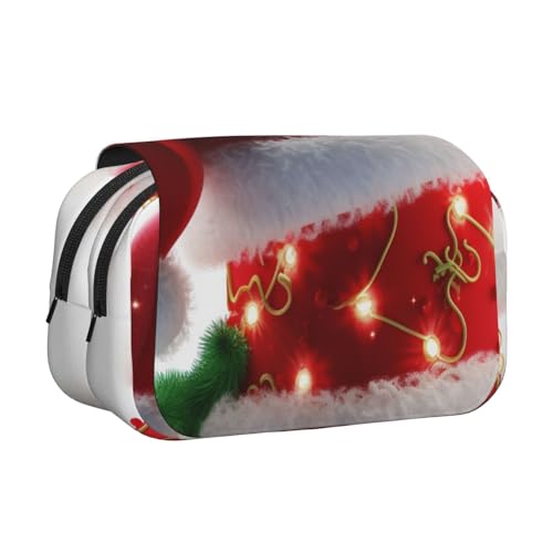 HEBSDFG Doppelschichtiges Federmäppchen mit Klappdeckel, rosa Herz-Druck, Stiftebox, Schreibwaren-Tasche, Organizer für Schulbedarf, Reisen und Make-up, Weihnachtsmütze mit Aufschrift "Merry Christmas HEBSDFG Doppelschichtiges Federmäppchen mit Klappdeckel, rosa Herz-Druck, Stiftebox, Schreibwaren-Tasche, Organizer für Schulbedarf, Reisen und Make-up, Weihnachtsmütze mit Aufschrift "Merry Christmas von HEBSDFG