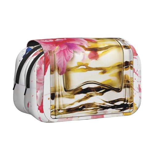 HEBSDFG Doppelschichtiges Flip-Top-Federmäppchen, Fantasy-Frühlingsblumen, Swing-Druck, Federmäppchen, Schreibwaren-Tasche, Organizer für Schulbedarf, Reisen und Make-up-Aufbewahrung, Modisches Parfüm von HEBSDFG