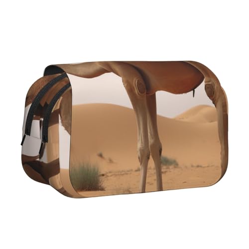 HEBSDFG Doppelschichtiges Flip-Top-Federmäppchen, Libellen-Druck, Federmäppchen, Schreibwaren-Tasche, Organizer für Schulbedarf, Reisen und Make-up-Aufbewahrung, Desert Sand Camel, Einheitsgröße von HEBSDFG