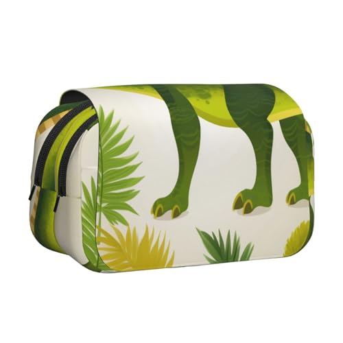 HEBSDFG Doppelschichtiges Flip-Top-Federmäppchen, Libellen-Druck, Federmäppchen, Schreibwaren-Tasche, Organizer für Schulbedarf, Reisen und Make-up-Aufbewahrung, Dinosaurier-Palmenblatt, Einheitsgröße von HEBSDFG