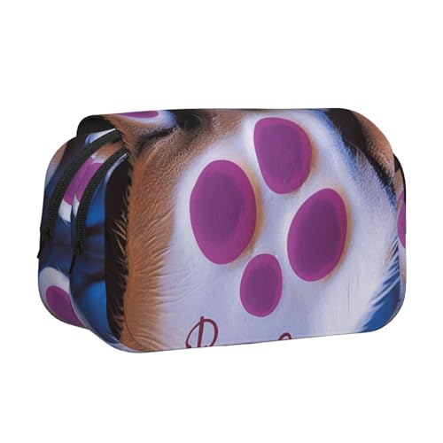 HEBSDFG Doppelschichtiges Flip-Top-Federmäppchen, Libellen-Druck, Federmäppchen, Schreibwaren-Tasche, Organizer für Schulbedarf, Reisen und Make-up-Aufbewahrung, Hund Tier Haustier Pfote von HEBSDFG