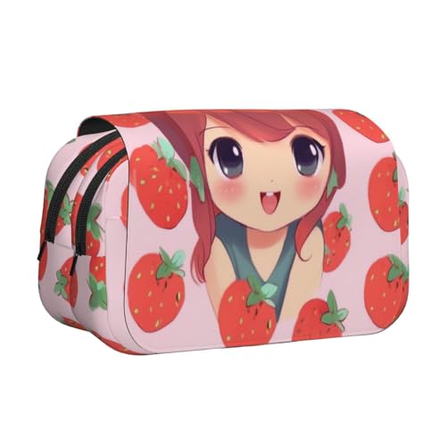 HEBSDFG Doppelschichtiges Flip-Top-Federmäppchen, Libellen-Druck, Federmäppchen, Schreibwaren-Tasche, Organizer für Schulbedarf, Reisen und Make-up-Aufbewahrung, Süße Erdbeere, Einheitsgröße von HEBSDFG