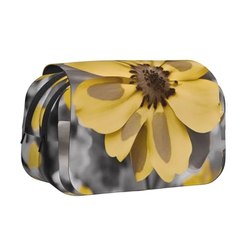 HEBSDFG Doppelschichtiges Flip-Top-Federmäppchen, Motiv: amerikanische Flagge, Schreibwaren-Tasche, Organizer für Schulbedarf, Reisen und Make-up, Gelb Grau Blume, Einheitsgröße, Schulranzen von HEBSDFG