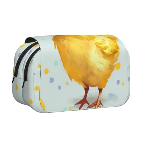 HEBSDFG Doppelschichtiges Flip-Top-Federmäppchen, Motiv: amerikanische Flagge, Schreibwaren-Tasche, Organizer für Schulbedarf, Reisen und Make-up, Huhn Gelb, Einheitsgröße, Schulranzen von HEBSDFG