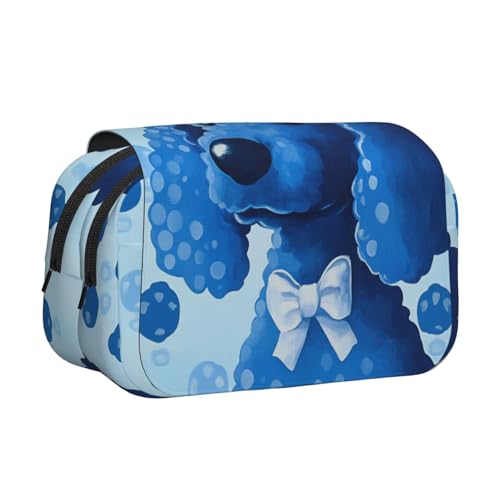 HEBSDFG Doppelschichtiges Flip-Top-Federmäppchen, Motiv: kanadische Flagge, Stiftebox, Schreibwaren-Tasche, Organizer für Schulbedarf, Reisen und Make-up-Aufbewahrung, Blau Pudel gepunktet von HEBSDFG