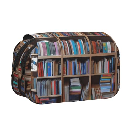 HEBSDFG Doppelschichtiges Flip-Top-Federmäppchen, Pfingstrosen-Kunstdruck, Federmäppchen, Schreibwaren-Tasche, Organizer für Schulbedarf, Reisen und Make-up-Aufbewahrung, Bibliothek Bücherregal von HEBSDFG