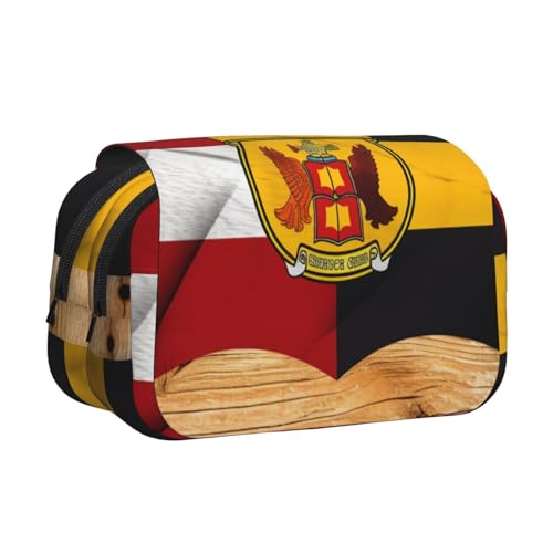 HEBSDFG Doppelschichtiges Flip-Top-Federmäppchen, Pfingstrosen-Kunstdruck, Federmäppchen, Schreibwaren-Tasche, Organizer für Schulbedarf, Reisen und Make-up-Aufbewahrung, Flagge Maryland von HEBSDFG
