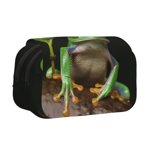 HEBSDFG Doppelschichtiges Flip-Top-Federmäppchen, Pfingstrosen-Kunstdruck, Federmäppchen, Schreibwaren-Tasche, Organizer für Schulbedarf, Reisen und Make-up-Aufbewahrung, Friedensbaum-Frosch von HEBSDFG