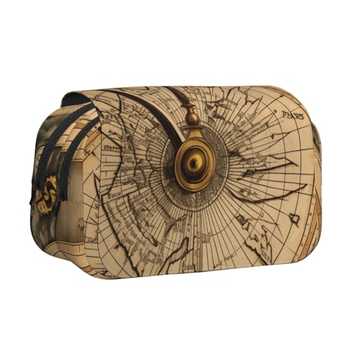 HEBSDFG Doppelschichtiges Flip-Top-Federmäppchen, Pfingstrosen-Kunstdruck, Federmäppchen, Schreibwaren-Tasche, Organizer für Schulbedarf, Reisen und Make-up-Aufbewahrung, Gesetz der Kompass Navigation von HEBSDFG