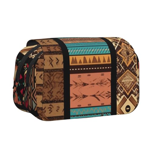 HEBSDFG Doppelschichtiges Flip-Top-Federmäppchen, Pfingstrosen-Kunstdruck, Federmäppchen, Schreibwaren-Tasche, Organizer für Schulbedarf, Reisen und Make-up-Aufbewahrung, Indianerische Muster von HEBSDFG
