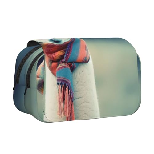 HEBSDFG Doppelschichtiges Flip-Top-Federmäppchen, Pfingstrosen-Kunstdruck, Federmäppchen, Schreibwaren-Tasche, Organizer für Schulbedarf, Reisen und Make-up-Aufbewahrung, Llama In A Scarf von HEBSDFG