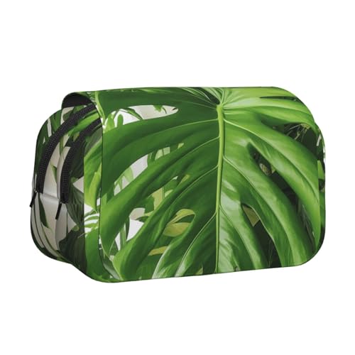 HEBSDFG Doppelschichtiges Flip-Top-Federmäppchen, Pfingstrosen-Kunstdruck, Federmäppchen, Schreibwaren-Tasche, Organizer für Schulbedarf, Reisen und Make-up-Aufbewahrung, Monstera Deliciosa von HEBSDFG