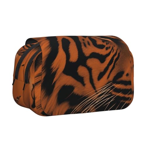 HEBSDFG Doppelschichtiges Flip-Top-Federmäppchen, Pfingstrosen-Kunstdruck, Federmäppchen, Schreibwaren-Tasche, Organizer für Schulbedarf, Reisen und Make-up-Aufbewahrung, Orange Tiger Leopard von HEBSDFG