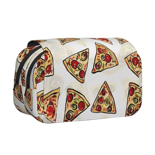 HEBSDFG Doppelschichtiges Flip-Top-Federmäppchen, Sonnenblumen-Schmetterlings-Druck, Federmäppchen, Schreibwaren-Tasche, Organizer für Schulbedarf, Reisen und Make-up-Aufbewahrung, Pizza-Muster von HEBSDFG