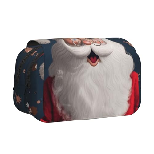 HEBSDFG Doppelschichtiges Flip-Top-Federmäppchen, Sonnenuntergang, Strand, Prin-Druck, Federmäppchen, Schreibwaren-Tasche, Organizer für Schulbedarf, Reisen und Make-up, Weihnachtsmann Weihnachten von HEBSDFG