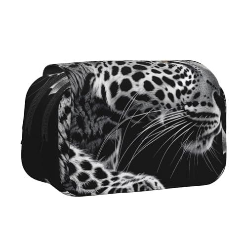 HEBSDFG Doppelschichtiges Flip-Top-Federmäppchen, Stiftebox mit altem Druck, Schreibwaren-Tasche, Organizer für Schulbedarf, Reisen und Make-up-Aufbewahrung, Animal Leopard, Einheitsgröße, Schulranzen von HEBSDFG