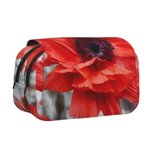 HEBSDFG Doppelschichtiges Flip-Top-Federmäppchen, Weihnachtsmann-Druck, Federmäppchen, Schreibwaren-Tasche, Organizer für Schulbedarf, Reisen und Make-up, Red Flower, Einheitsgröße, Schulranzen von HEBSDFG