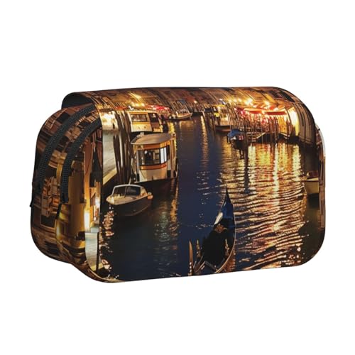 HEBSDFG Doppelschichtiges Flip-Top-Federmäppchen, Weihnachtsmotiv, violetter Baumdruck, Stiftebox, Schreibwaren-Tasche, Organizer für Schulbedarf, Reisen und Make-up-Aufbewahrung, Venedig Nacht von HEBSDFG