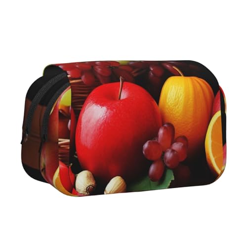 HEBSDFG Doppelschichtiges Flip-Top-Federmäppchen, Zwergen-Weihnachtsmann-Druck, Federmäppchen, Schreibwaren-Tasche, Organizer für Schulbedarf, Reisen und Make-up-Aufbewahrung, Frisches Obst von HEBSDFG