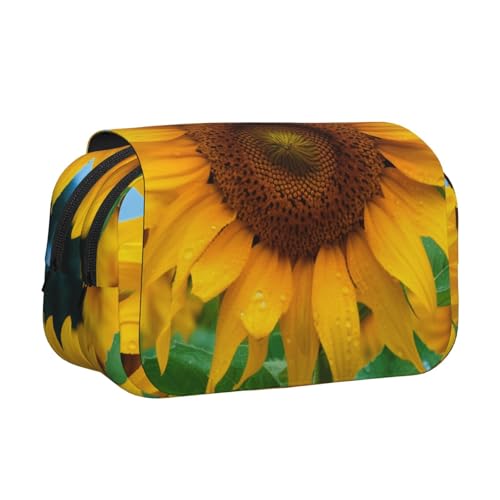 HEBSDFG Doppelschichtiges Flip-Top-Federmäppchen, botanischer Blumendruck, Stiftebox, Schreibwaren-Tasche, Organizer für Schulbedarf, Reisen und Make-up-Aufbewahrung, Beutiful_Sonnenblume von HEBSDFG