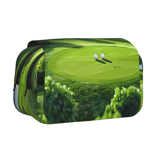 HEBSDFG Doppelschichtiges Flip-Top-Federmäppchen, japanischer Kirschbaum-Druck, Stiftebox, Schreibwaren-Tasche, Organizer für Schulbedarf, Reisen und Make-up-Aufbewahrung, Golfplatz, Einheitsgröße von HEBSDFG