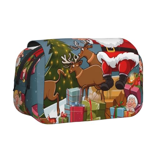 HEBSDFG Doppelschichtiges Flip-Top-Federmäppchen, rosa Rosen-Hortensien-Druck, Stiftebox, Schreibwaren-Tasche, Organizer für Schulbedarf, Reisen und Make-up-Aufbewahrung, Merry Christmas Prin HEBSDFG Doppelschichtiges Flip-Top-Federmäppchen, rosa Rosen-Hortensien-Druck, Stiftebox, Schreibwaren-Tasche, Organizer für Schulbedarf, Reisen und Make-up-Aufbewahrung, Merry Christmas Prin von HEBSDFG