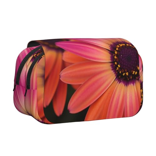 HEBSDFG Doppelschichtiges Flip-Top-Federmäppchen, rosa Rosen-Hortensien-Druck, Stiftebox, Schreibwaren-Tasche, Organizer für Schulbedarf, Reisen und Make-up-Aufbewahrung, Rosa Orange Chrysantheme von HEBSDFG