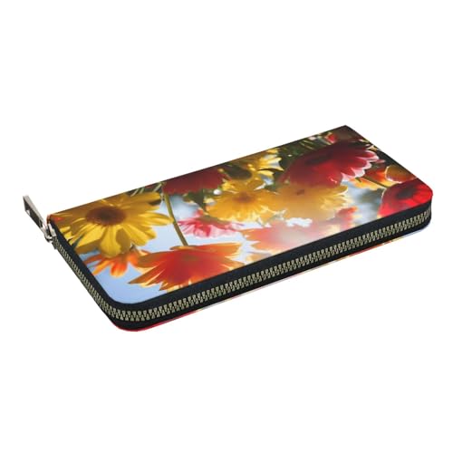 HEBSDFG Fantasy Spring Flowers Swing Printed Long Wallet for Men and Women PU Leather Hand Purse with Card Holder, Zipper Closure, Blumen im Sonnenschein, Einheitsgröße, Casual HEBSDFG Fantasy Spring Flowers Swing Printed Long Wallet for Men and Women PU Leather Hand Purse with Card Holder, Zipper Closure, Blumen im Sonnenschein, Einheitsgröße, Casual von HEBSDFG