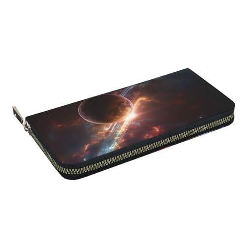 HEBSDFG Fantasy Spring Flowers Swing Printed Long Wallet for Men and Women PU Leather Hand Purse with Card Holder, Zipper Closure, Galaxy Space Planet, Einheitsgröße, Casual von HEBSDFG