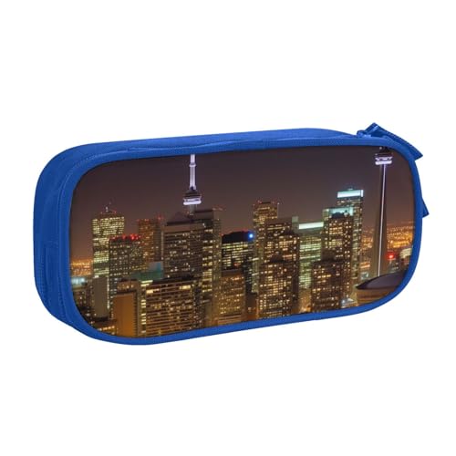 HEBSDFG Federmäppchen für Jungen und Mädchen, Motiv: Stadtbild, Nacht, Kanada-Druck, schwarz, hohe Kapazität, Reise-Stifttasche, Organizer, Make-up-Tasche für Studenten, Schule, Uni, Büro, blau von HEBSDFG