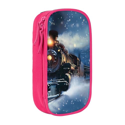 HEBSDFG Federmäppchen mit Aufschrift "Winter Christmas Snow Night Railway Train Print", schwarz, hohe Kapazität, Stifteetui, Schreibwaren-Organizer mit Stiftfächern und Beuteln für Schule, Reisen von HEBSDFG