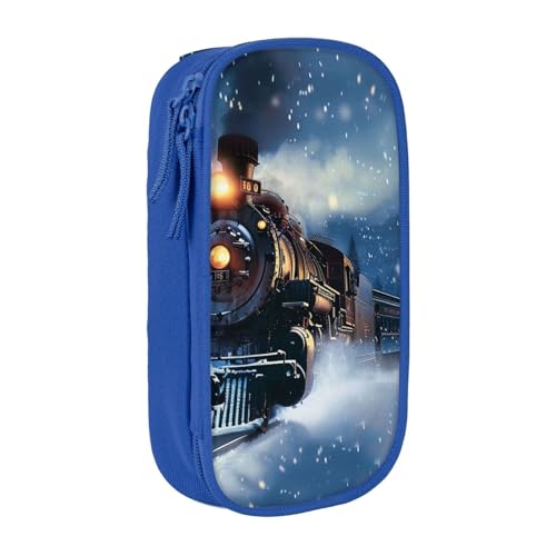 HEBSDFG Federmäppchen mit Aufschrift "Winter Christmas Snow Night Railway Train Print", schwarz, hohe Kapazität, Stifteetui, Schreibwaren-Organizer mit Stiftfächern und Beuteln für Schule, Reisen von HEBSDFG