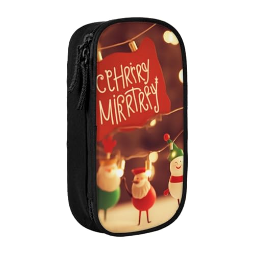 HEBSDFG Federmäppchen mit Cartoon-Aufdruck, Motiv: Merry Christmas, schwarz, hohe Kapazität, Stifteetui, Schreibwaren-Organizer mit Stiftfächern und Beuteln für Schule, Reisen, Make-up, Schwarz von HEBSDFG
