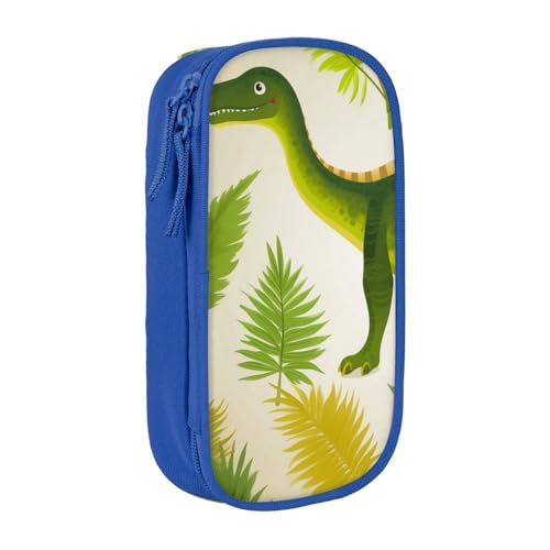 HEBSDFG Federmäppchen mit Dinosaurier-Palmblatt-Druck, hohe Kapazität, Stifteetui, Schreibwaren-Organizer mit Stiftfächern und Beuteln für Schule, Reisen, Make-up, blau, Einheitsgröße, Schulranzen von HEBSDFG