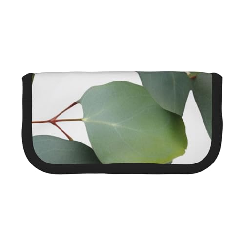 HEBSDFG Federmäppchen mit Eukalyptusblättern, Leinen, Kosmetik-Organizer, Reißverschluss, Stifteetui für Schule, Reisen, Büro und als Geschenk, Schwarz , Einheitsgröße, Schulranzen von HEBSDFG