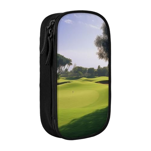 HEBSDFG Federmäppchen mit Golfplatz-Kunstdruck, schwarz, hohe Kapazität, Stifteetui, Schreibwaren-Organizer mit Stiftfächern und Beuteln für Schule, Reisen, Make-up, Schwarz , Einheitsgröße von HEBSDFG