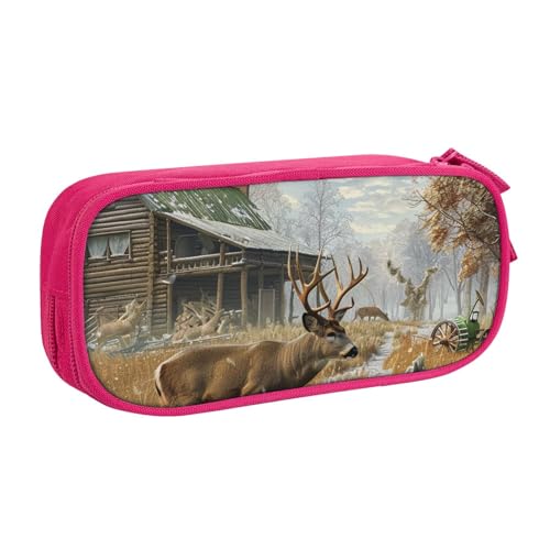 HEBSDFG Federmäppchen mit Hirschjagd-Aufdruck, für Jungen und Mädchen, schwarz, hohe Kapazität, Reise-Stifttasche, Organizer, Make-up-Tasche für Studenten, Schule, Uni, Büro, rose, Einheitsgröße von HEBSDFG