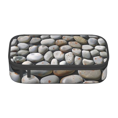 HEBSDFG Federmäppchen mit Kieselstein-Druck, großes Federmäppchen, niedliches Fach, Schreibtisch-Organizer, Make-up-Tasche für Schule, Büro, Make-up, Reisen, Schwarz , Einheitsgröße, Schulranzen von HEBSDFG