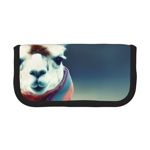 HEBSDFG Federmäppchen mit Lama-Motiv in einem Schal, bedrucktes Segeltuch, Kosmetik-Organizer, Reißverschluss, Stifteetui für Schule, Reisen, Büro und als Geschenk, Schwarz , Einheitsgröße, von HEBSDFG