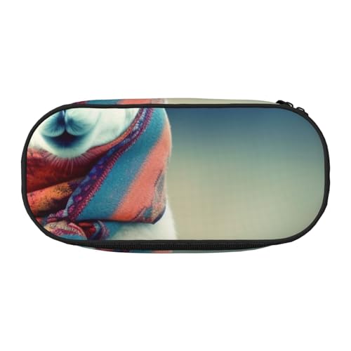 HEBSDFG Federmäppchen mit Lama-Motiv in einem Schal, niedliches Schreibwaren-Etui, Organizer mit Stiftschlitzen, für Schule, Reisen, Büro, Geschenke, Schwarz , Einheitsgröße, Schulranzen von HEBSDFG