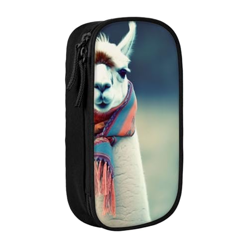 HEBSDFG Federmäppchen mit Lama-in-Schal-Aufdruck, schwarz, hohe Kapazität, Stifteetui, Schreibwaren-Organizer mit Stiftfächern und Beuteln für Schule, Reisen, Make-up, Schwarz , Einheitsgröße von HEBSDFG