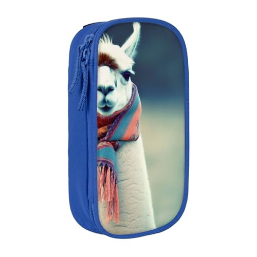 HEBSDFG Federmäppchen mit Lama-in-Schal-Aufdruck, schwarz, hohe Kapazität, Stifteetui, Schreibwaren-Organizer mit Stiftfächern und Beuteln für Schule, Reisen, Make-up, blau, Einheitsgröße, Schulranzen von HEBSDFG