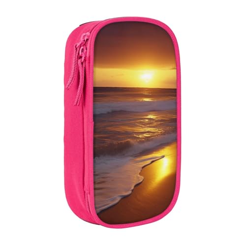HEBSDFG Federmäppchen mit Sonnenuntergang und Strand-Kunstdruck, schwarz, hohe Kapazität, Stifteetui, Schreibwaren-Organizer mit Stiftfächern und Beuteln für Schule, Reisen, Make-up, rose von HEBSDFG