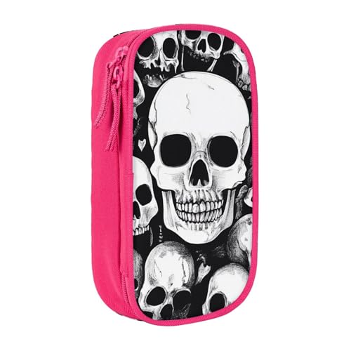 HEBSDFG Federmäppchen mit Totenkopf-Motiv, Schwarz und Weiß, hohe Kapazität, Stifteetui, Schreibwaren-Organizer mit Stiftfächern und Beuteln für Schule, Reisen, Make-up, rose, Einheitsgröße von HEBSDFG