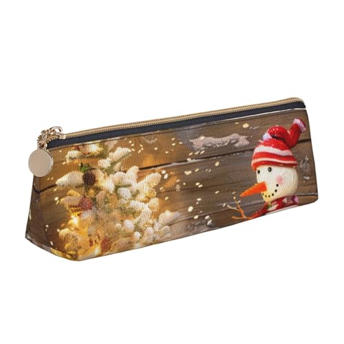 HEBSDFG Federmäppchen mit Weihnachts- und Schneemann-Aufdruck, dreieckig, PVC-Leder, mit Reißverschluss, Organizer für Schule, Büro, Reisen, stilvolles Geschenk, weiß, Einheitsgröße, Schulranzen von HEBSDFG