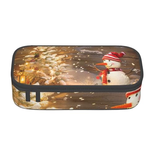 HEBSDFG Federmäppchen mit Weihnachts- und Schneemann-Aufdruck, großes Stifteetui, niedliches Fach, Schreibtisch-Organizer, Make-up-Tasche für Schule, Büro, Make-up, Reisen, Schwarz , Einheitsgröße, von HEBSDFG